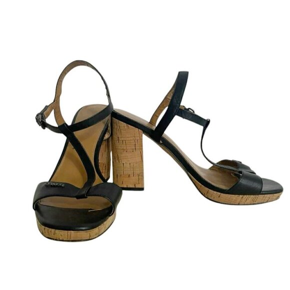 Coach Size 8 Block Cork Heel Open Toe Strappy Black - Picture 6 of 12